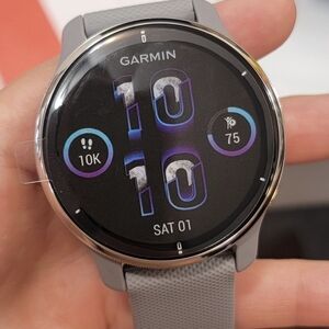 Garmin Smartwatch with Silver Bezel and Gray Band